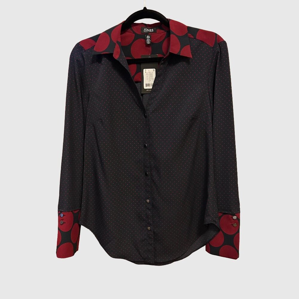 Jones New York Women's Button Down Polka Dot Long Sleeve Shirt - US S